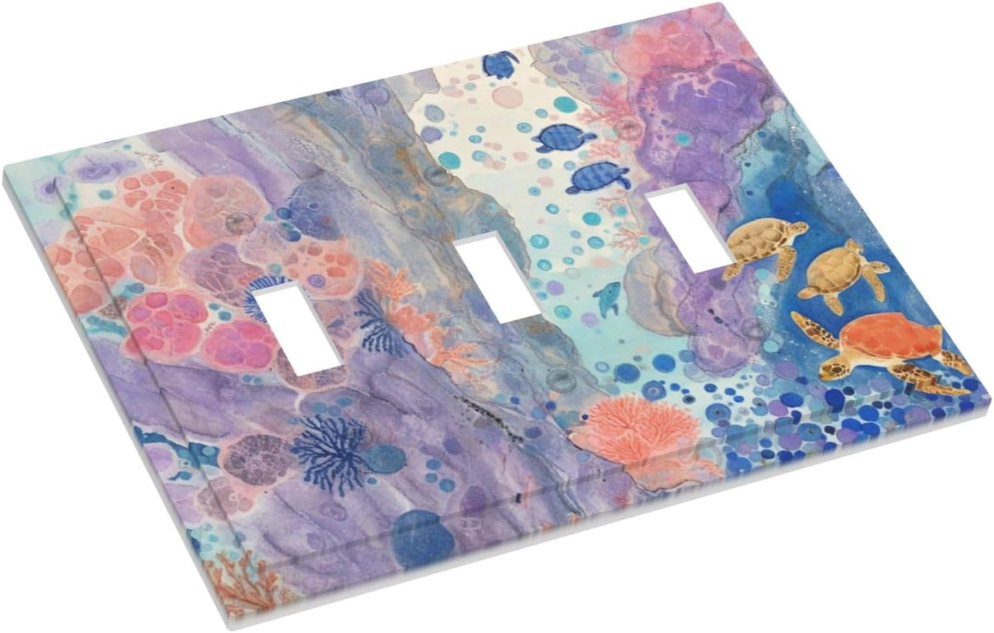 Turtle Coral Fish Watercolor Colorful Underwater World Decorative Switch Plates 3 Gang Wall Plate Triple Toggle Light Switch Cover Faceplate Electrical Wall Panels for Kids Room Home Decor