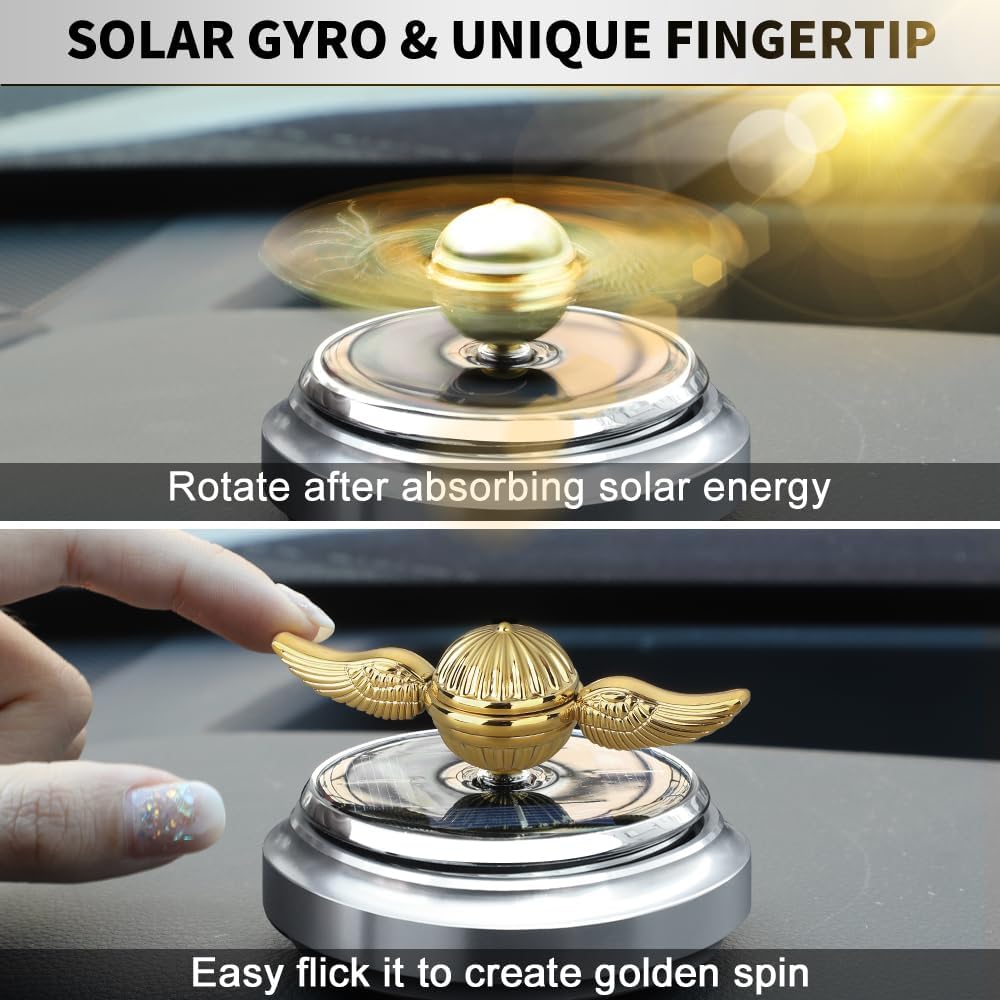 Golden Fidget Spinner Toy Solar Energy for Kids Adults, Car Dashboard Decoration Powered by Sunshine, Cool Science Kit Spinning Top with Solar Panels, Preimium Gift for Boyfriend Friend Men Women