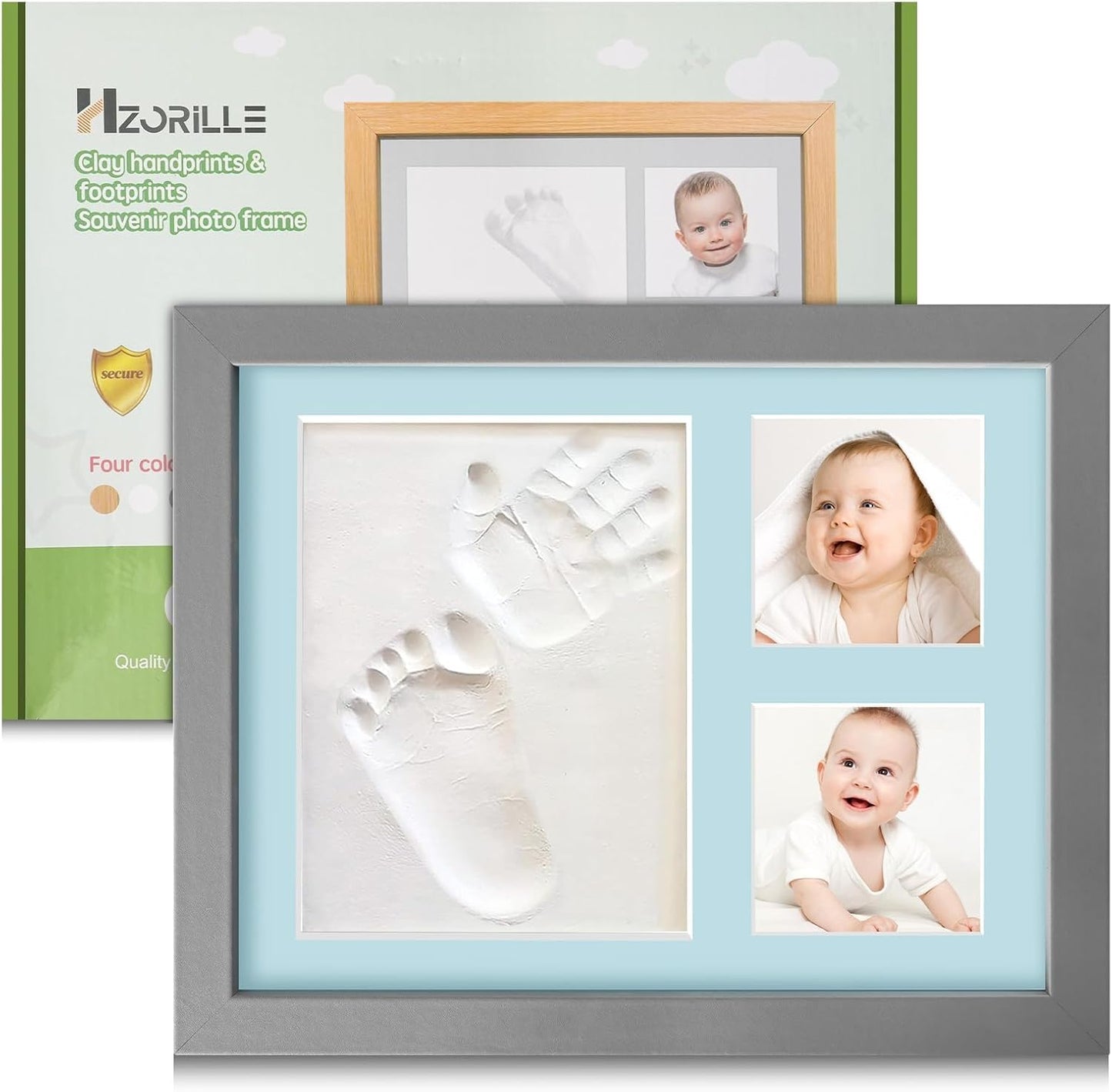 Baby Keepsake Frame,Personalized Newborn gifts,Newborn footprint kit,Baby hand and footprint kit,new mother gifts(grey)