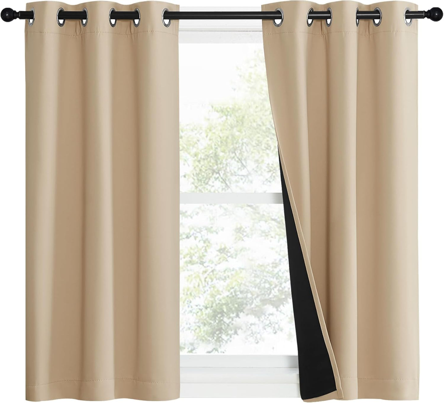 NICETOWN Bedroom Full Blackout Curtain Panels, Set of 2 Pcs, 37 by 50-inch, Biscotti Beige, Super Thick Insulated Grommet Drapes, Double-Layer Blackout Draperies with Black Liner for Small Window