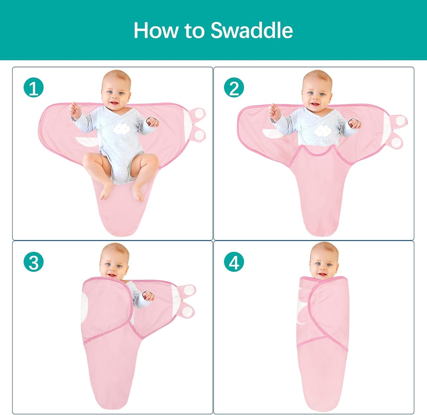 Biloban Baby Swaddles 0-3 Months for Girls, Cotton Swaddle Blanket, Newborn Essentials, Pink & White, 2 Pack