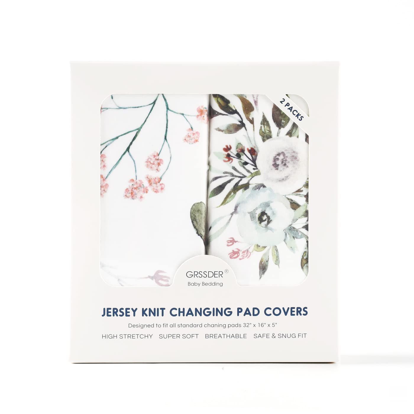 Stretch Ultra Soft Jersey Knit Changing Pad Cover Set 2 Pack, Change Table Pad Covers Fit 32"/34" x 16" Pads Safe and Snug, Stylish Watercolor Rose and Flora Pattern for Girls