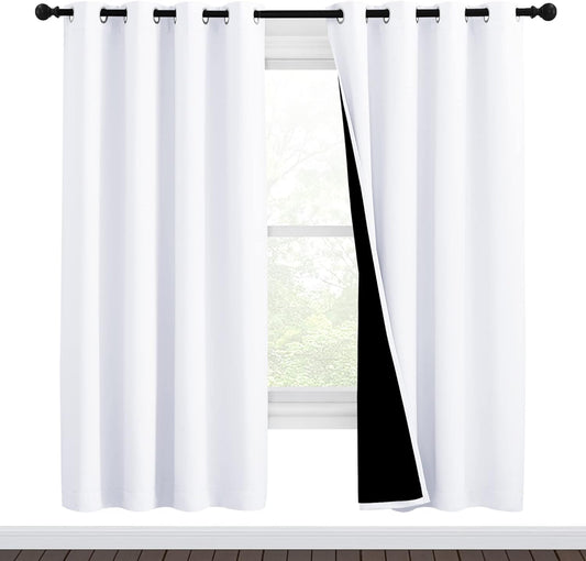 NICETOWN White Blackout Curtains 72 inches Long, Full Light Blocking Drapes with Black Liner for Nursery, Thermal Insulated Draperies for Hall, Villa (2 Pieces, 46" Wide Each Panel, Pure White)