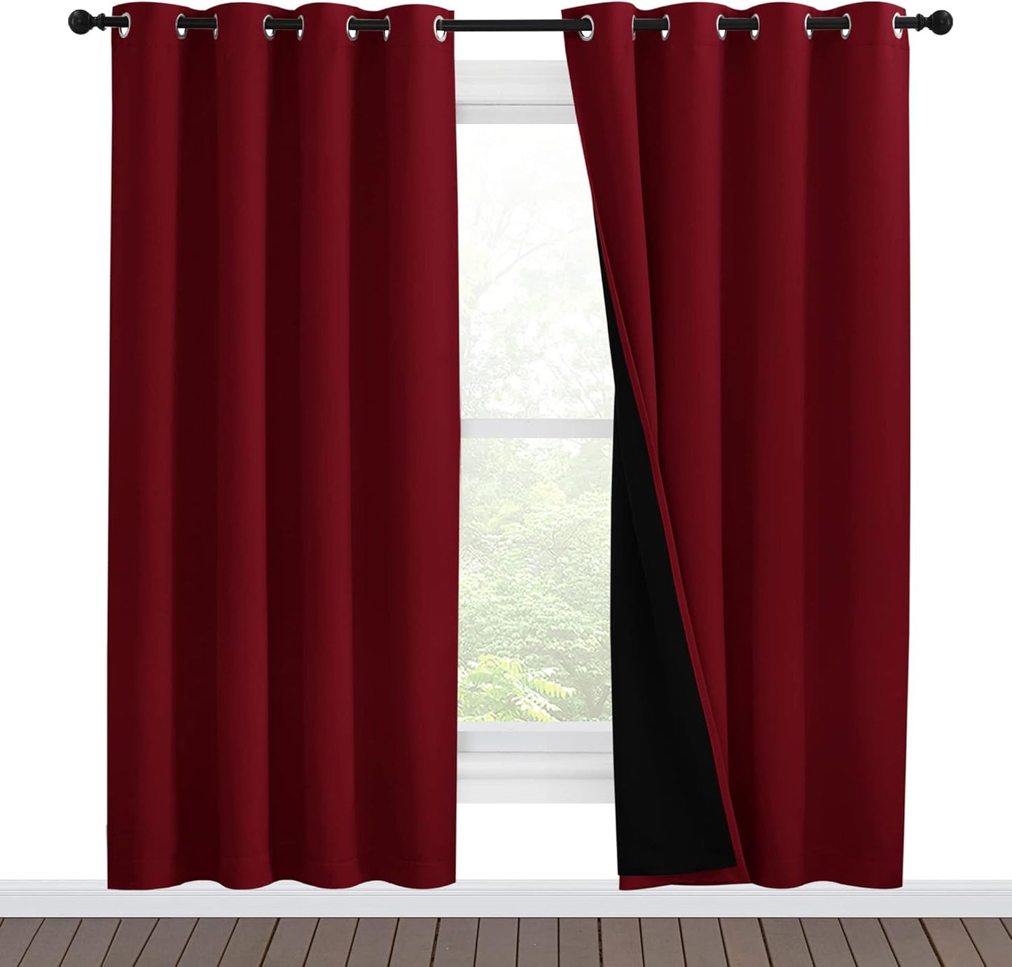 NICETOWN Living Room Completely Shaded Draperies, Privacy Protection & Noise Reducing Ring Top Drapes, Black Lined Insulated Window Treatment Curtain Panels(Burgundy Red, 2 Pieces, W55 x L78)