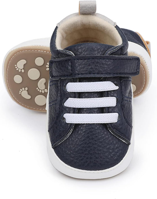 SOFMUO Baby Boys Girls High Top Ankle PU Leather Sneakers Soft Rubber Sole Infant Moccasins Newborn Oxford Loafers Anti-Slip Toddler Wedding Uniform Dress Shoes