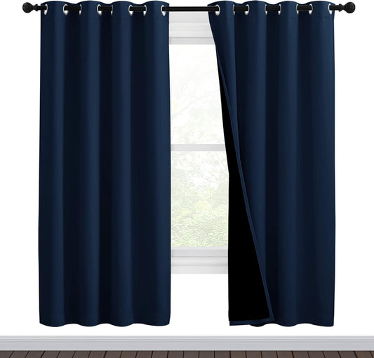 NICETOWN Complete 100% Blackout Curtain Set, Thermal Insulated & Energy Efficiency Window Draperies for Guest Room, Full Shading Panels for Shift Worker and Light Sleepers, Navy Blue, 46W x 72L, 2 Pcs
