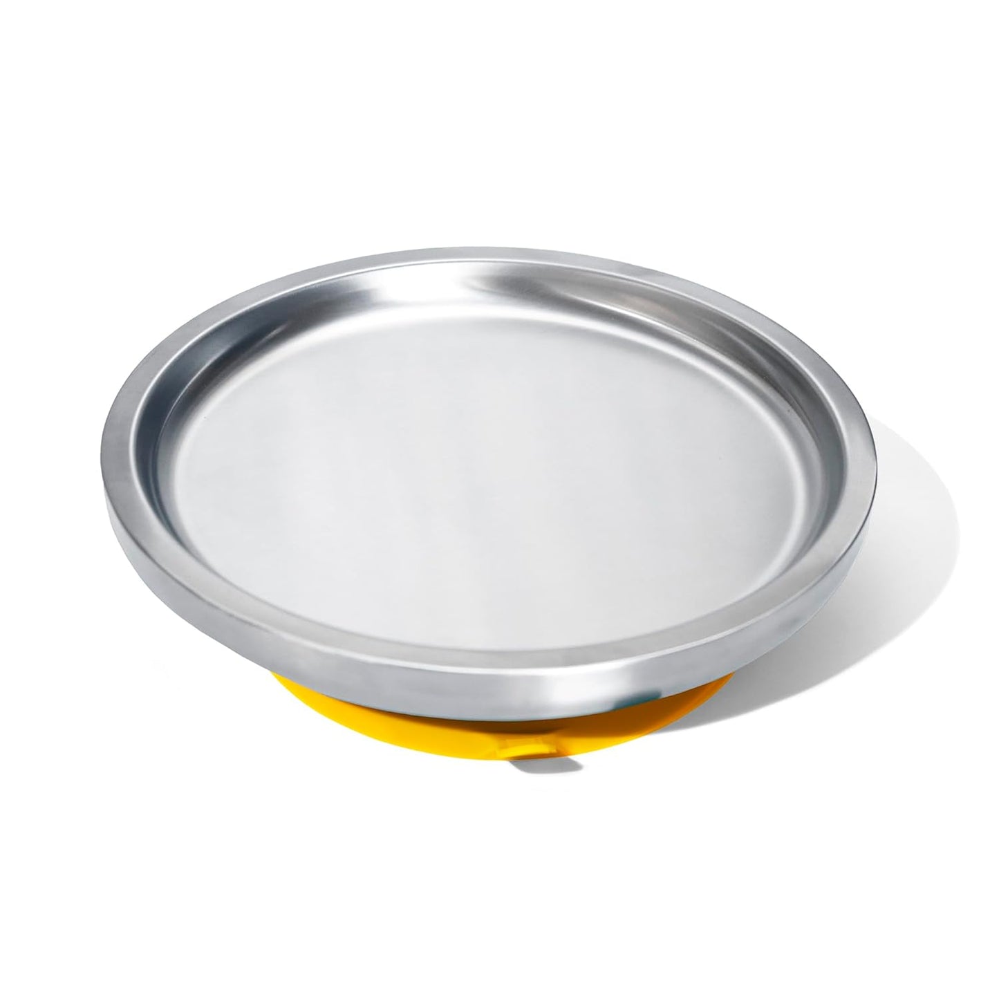 Avanchy Open Baby Plates with Suction – Stainless Steel Divided Plates for Toddlers, BPA-Free, Dishwasher Safe, Unbreakable, Non-Toxic, 100% Silicone Suction – Yellow