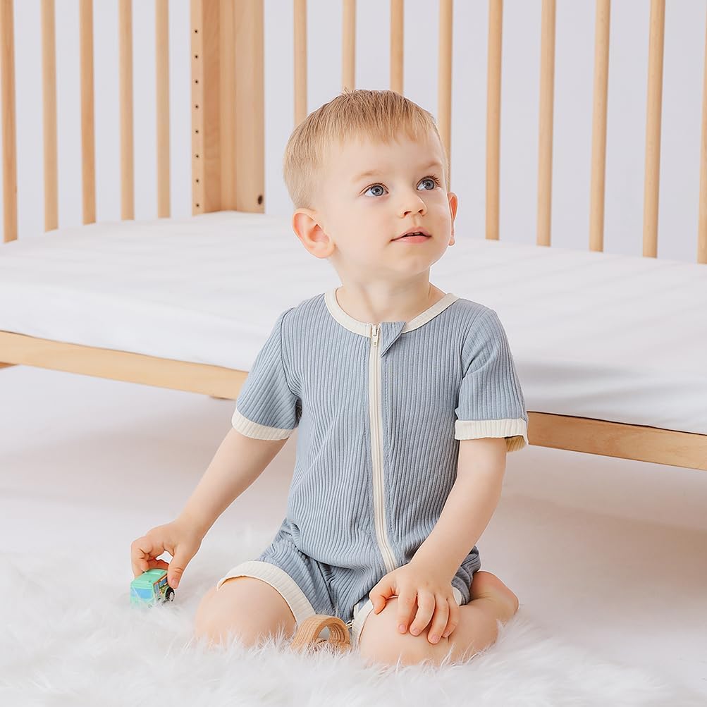 Bafeicao Unisex Baby Boy Girl 2 Pack Rompers Short Sleeve 2 Way Zipper One Piece Jumpsuits Clothes Sets