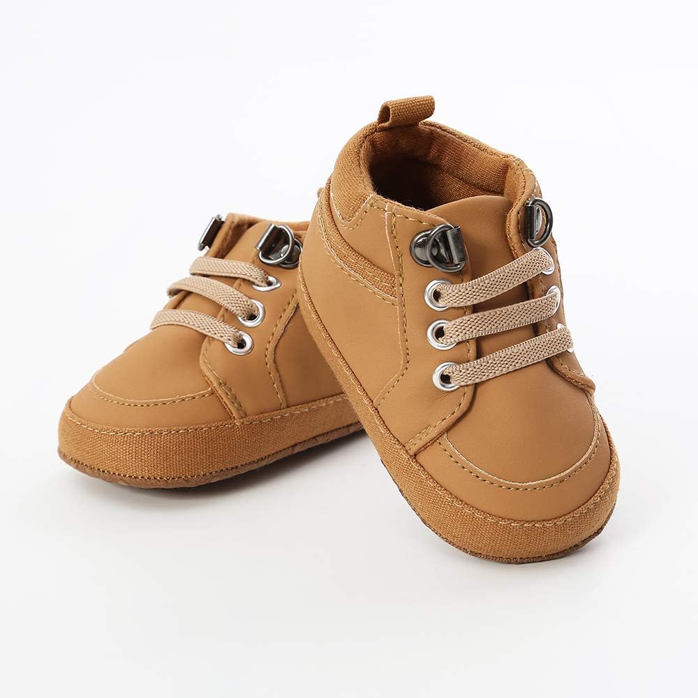 SOFMUO Baby Boys Girls High Top Ankle PU Leather Sneakers Soft Rubber Sole Infant Moccasins Newborn Oxford Loafers Anti-Slip Toddler Wedding Uniform Dress Shoes