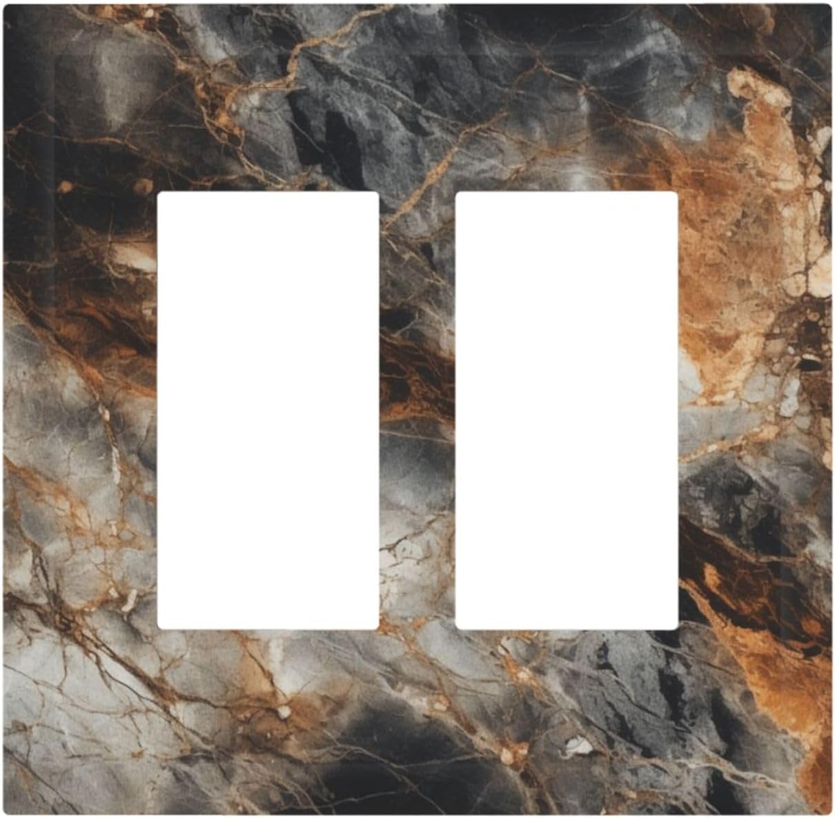 Brown Marble Granite Golden Lines Print Decorative Outlet Covers 2 Gang Double GFCI Rocker Electrical Wall Panels Light Switch Cover Plate for Bathroom Kitchen Decor