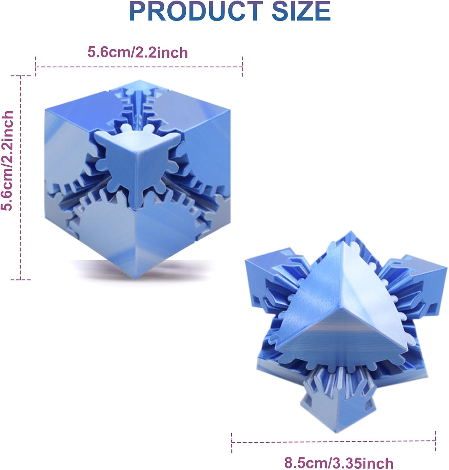Gear Sphere Gear Cube 3D Printed Gear Ball Spin Cube Fidget Toy Relieving Stress & Anxiety, Fidget Cube GearSphere Desk Toy, Whirling Wonder Fidget for Sensory and Autism (Laser Blue Silver)