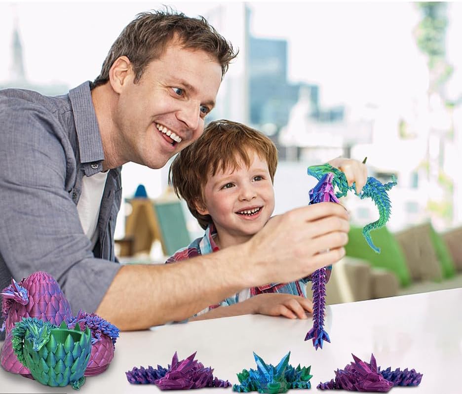 3D Printed Dragon Egg, 12'' Mystery Crystal Dragon Egg Fidget Toys Full Articulated Dragon Home Office Decor Executive Desk Toys for Autism/ADHD