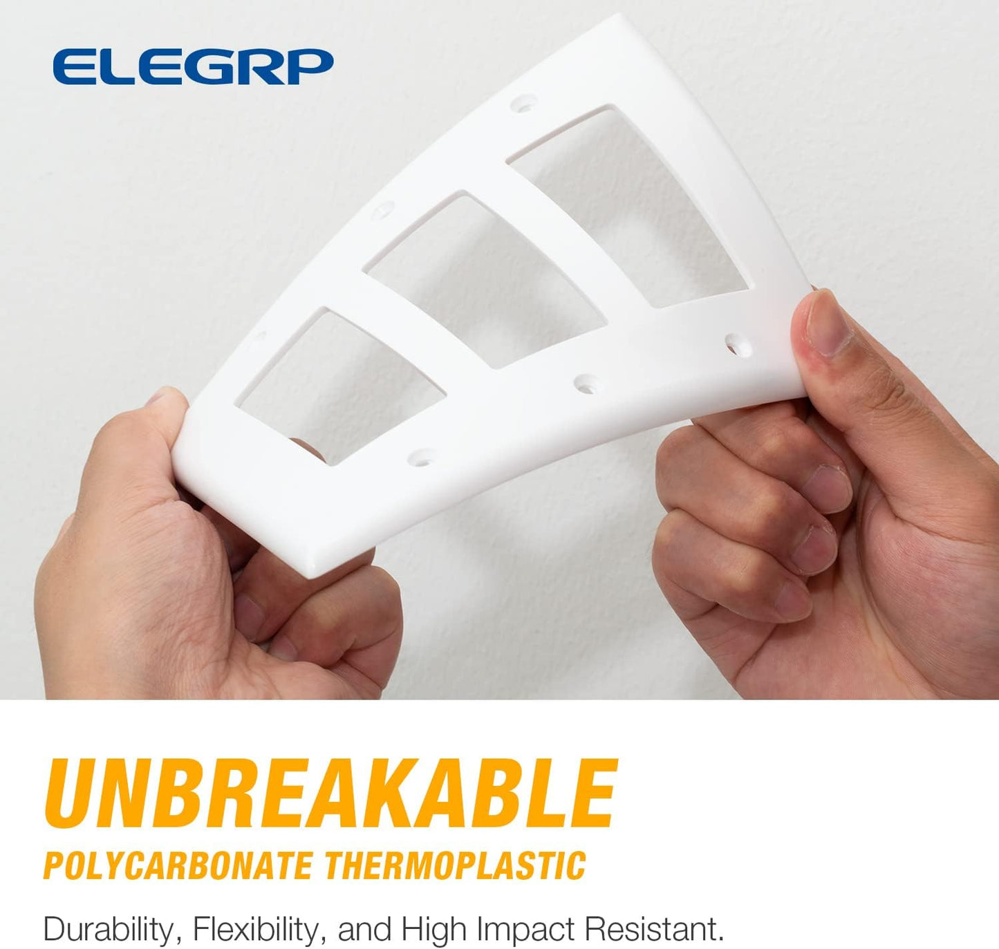 ELEGRP 3-Gang Decorative Wall Plates, Mid-Size 4.88" H x 6.75" L Unbreakable Thermoplastic Faceplate Cover for Decorator Receptacle Outlet Switch, UL Listed (10 Pack, Glossy White)