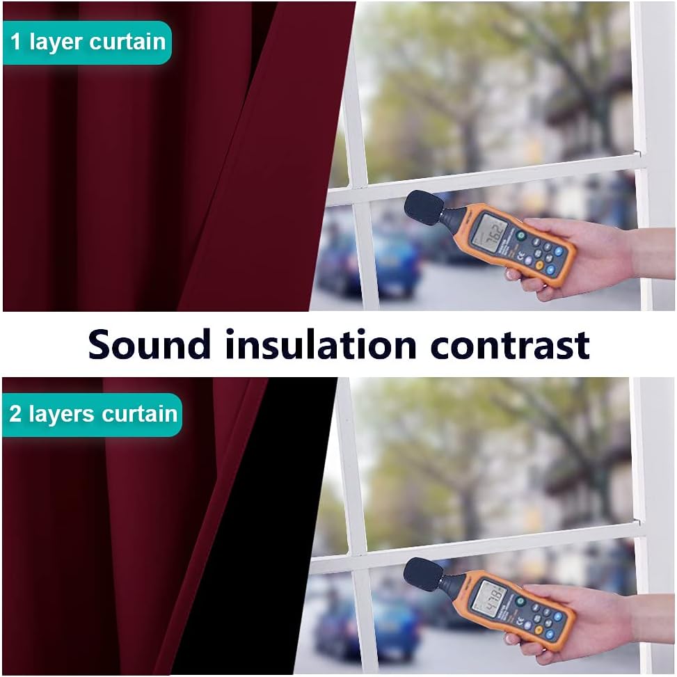 NICETOWN Blackout Curtains 84 inches Long, 2 Pieces, 42" Wide Each Panel, Wine Red, Full Light Blocking Drapes with Black Liner for Nursery, Thermal Insulated Draperies for Hall, Villa