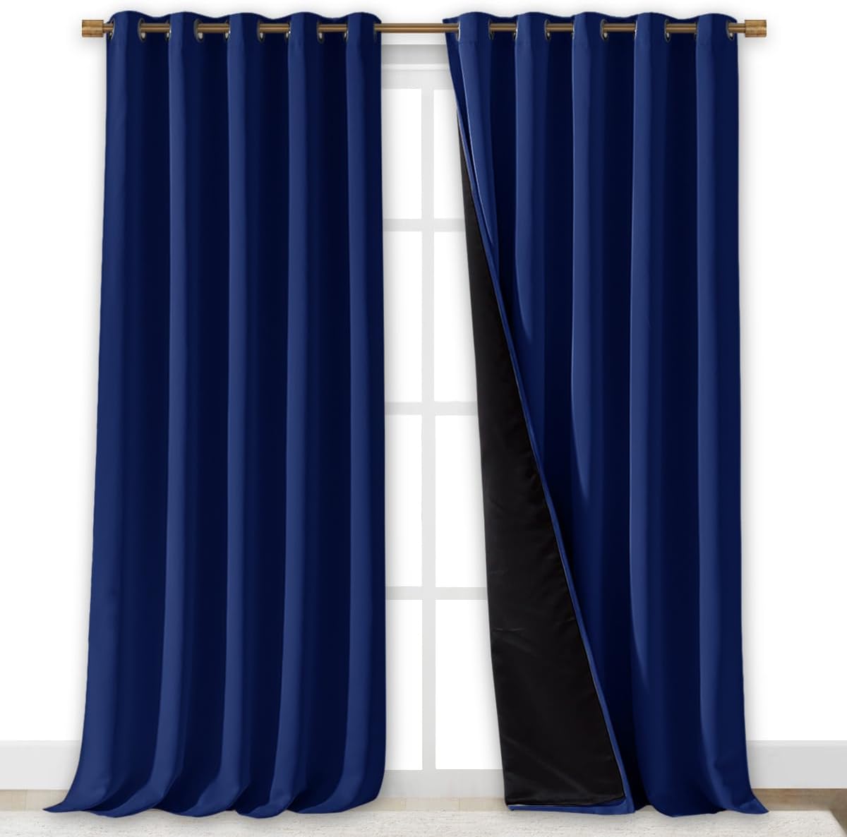 NICETOWN 100% Blackout Blinds, Set of 2, 70 inches x 108 inches, Royal Blue, Laundry Room Decor Window Treatment Curtains for Large Patio Sliding Door, Thermal Insulated Curtains for Bedroom