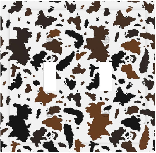 Decorative Switch Plates Rustic Cowhide Highland Cow Milk Cow 2 Gang Double Toggle Outlet Light Switch Cover Wall Plate Electrical Faceplate For Farmhouse Home Decor