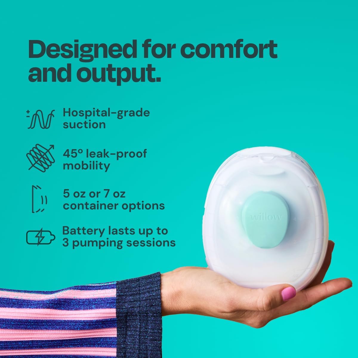 Willow Go - Hands Free Breast Pump - Wearable Breastfeeding Pump - Portable, Electric, Cordless, & 9 Levels of Hospital Grade Suction Strength - Postpartum Essentials - Single Breast Pump