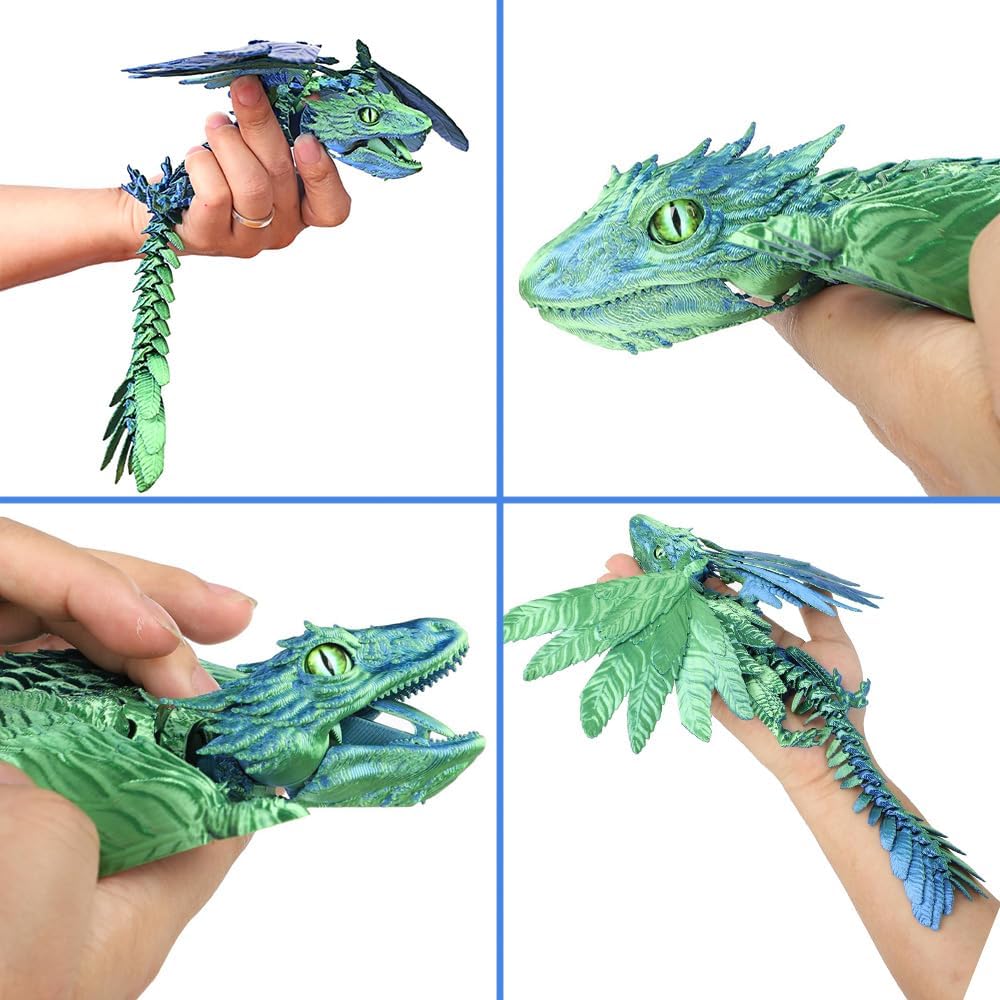 Feathered Wyvern Dragon, 3D Printed Dragon with Articulating Wings Animals Toys, 3D Printed Wyvern Dragon Fidget Toys Desktop Pet Desk Birthday Party Gift for Kids and Adults (Red)