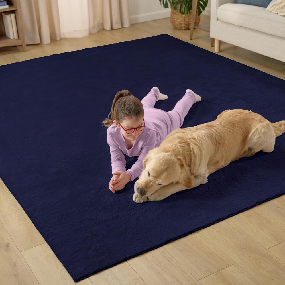 GORILLA GRIP Ultra Soft Washable Area Rug, Stain and Slip Resistant Plush Thick Carpet for Bedroom Living Room, No Shed Floor Rugs, Pet Friendly, Dorm Essentials, Kids Nursery Home Decor 4x6 Navy Blue