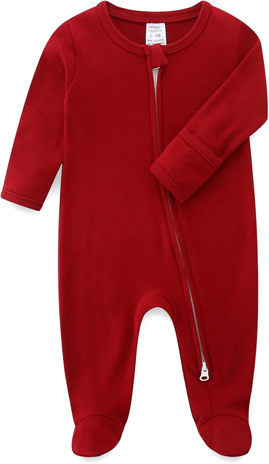 Baby Romper 100% Organic Cotton Pajamas One Piece Long Sleeve Zipper Footie Onesie for 0~12M Baby