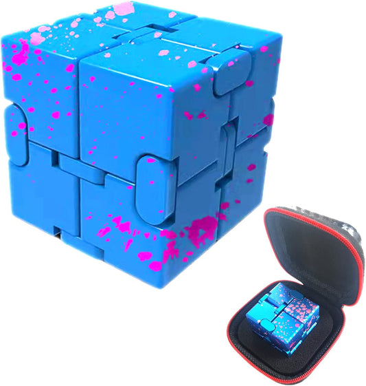 Metal Fidget Toys Infinity Cube for Men Christmas Day Gifts Anxiety Stress Relief Aluminum Alloy Material (Blue & Pink)