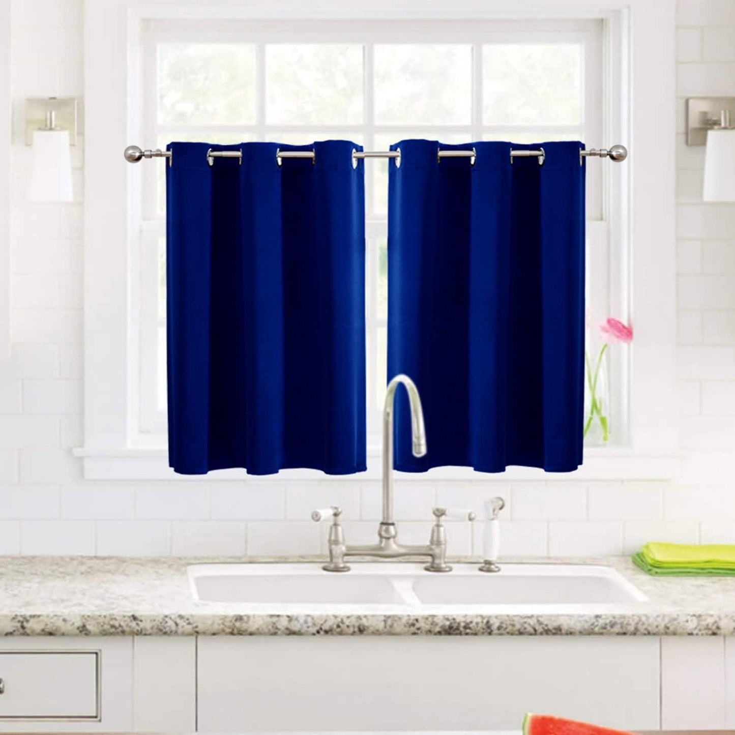 ChrisDowa Small Window Curtains for Kitchen and Bedroom - Grommet Short Thermal Insulated Room Darkening Curtains (2 Panels, Royal Blue, 52 x 36 Inch)