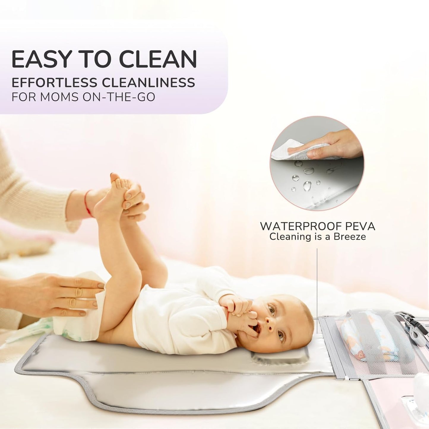 Portable Diaper Changing Pad with Shoulder Strap, Detachable Travel Changing Pad with Baby Wipes Pocket, Gifts for Baby Shower, Newborn Girls and Boys (Pink)