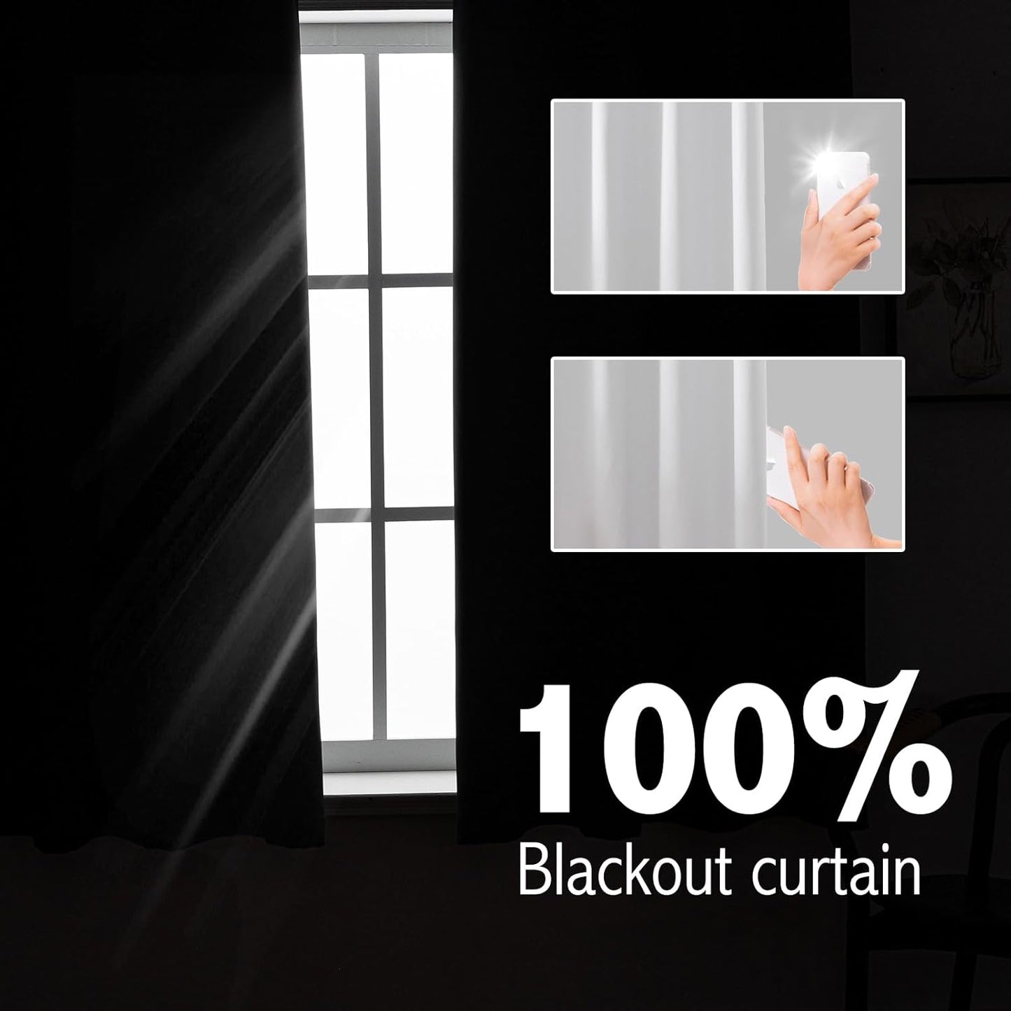 Anytime 100% Blackout Curtain Set, Thermal Insulated & Energy Efficiency Window Draperies for Guest Room, Full Shading Panels for Shift Worker and Light Sleepers（Greyish White, 2 Panels, 37W x 63L）