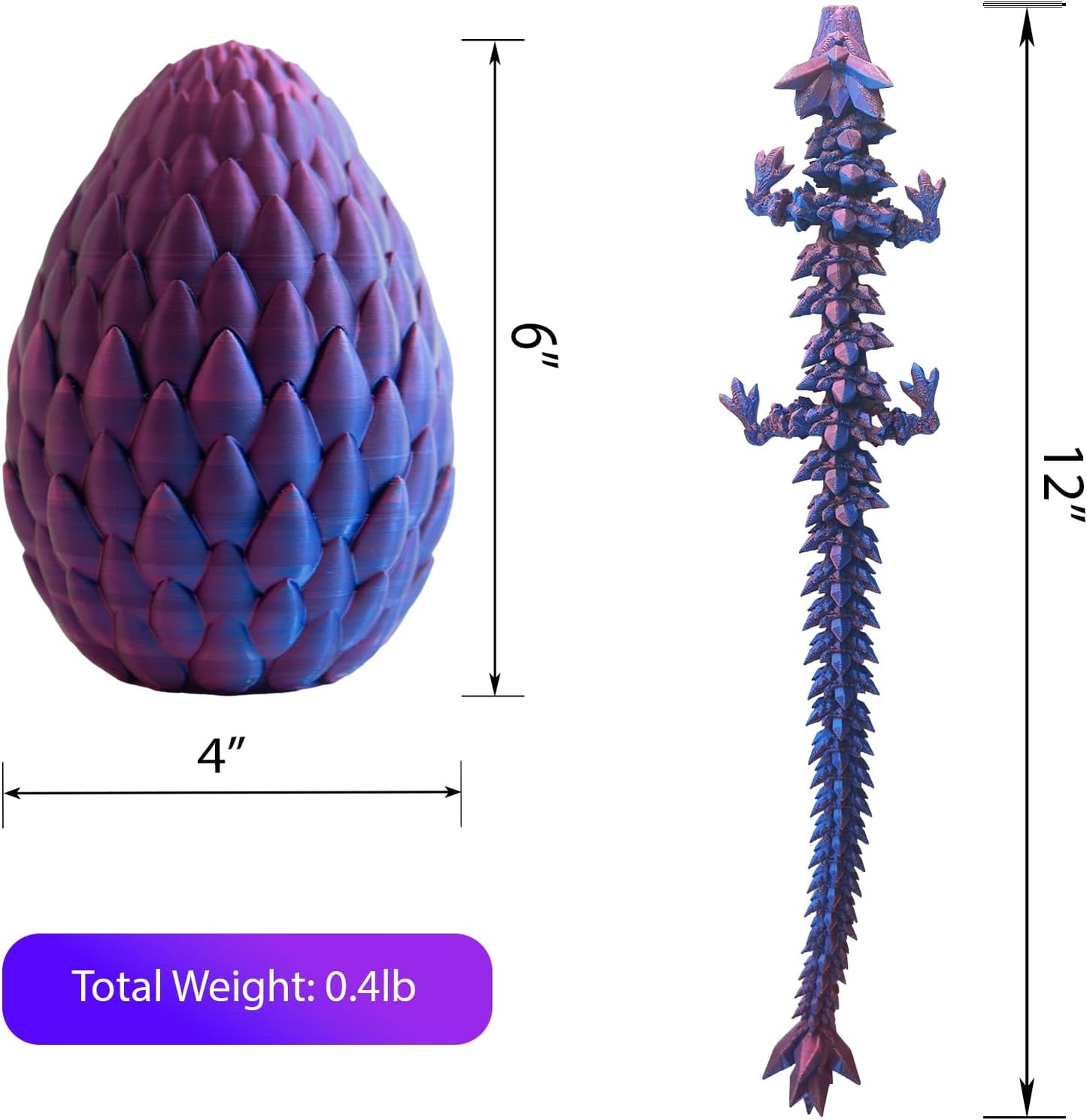 Dragon Egg, Easter Egg with Pet Dragon, 3D Printed Dragon, Crystal Dragon Fidget Toy, Articulated Dragon Eggs Fidget Toy Surprise for Adults