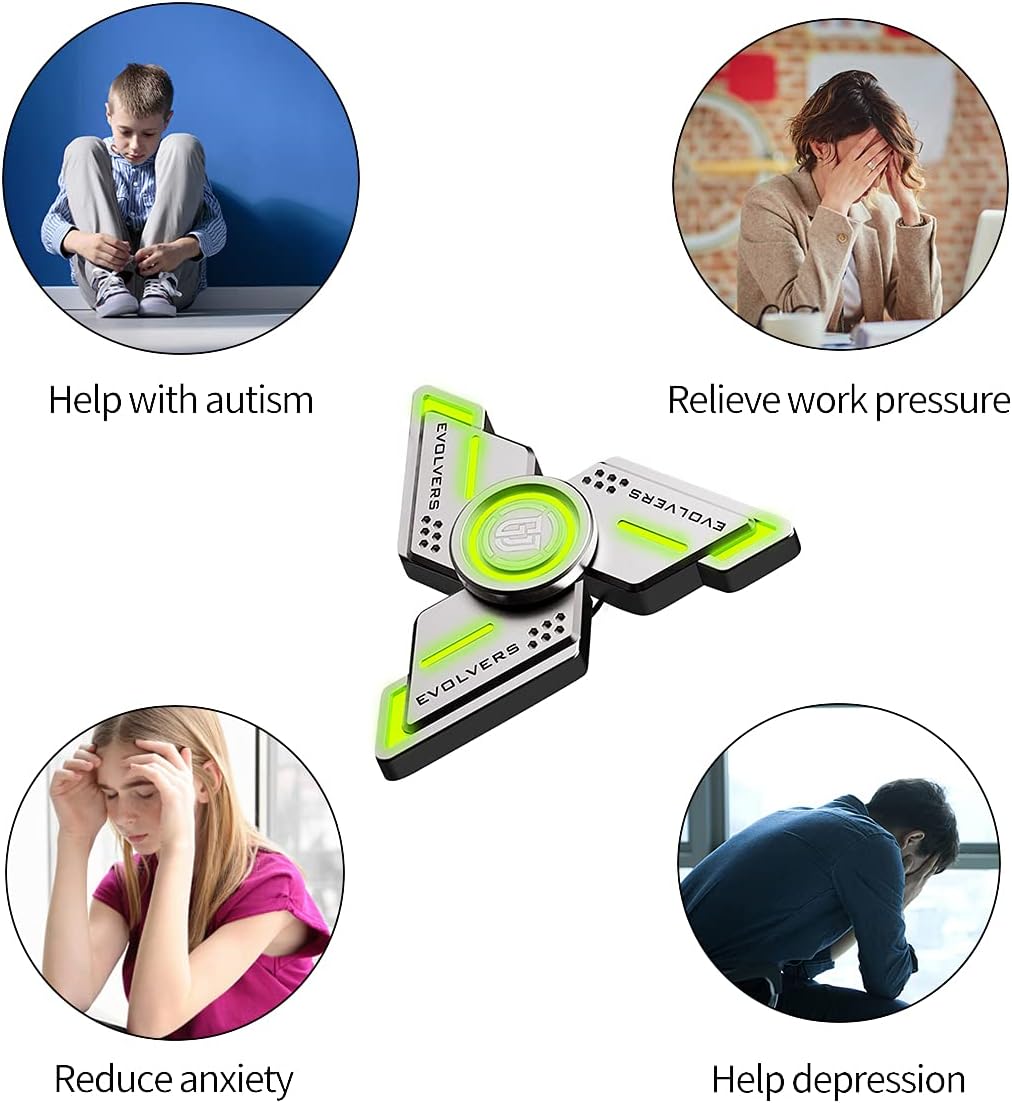 Cyclone Fidget Spinners,Silver Metal with Green Luminous,Durable High Speed Silent Bearing,Finger Hand Spinner,Relieve Stress & Anxiety,Toys/Gifts for Adults & Kids (DIY Accessories Included)