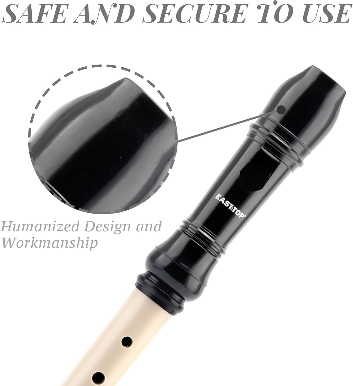 EAST TOP Soprano Recorder for Beginners, 8 Hole Plastic German Fingering Flute Recorder 3 Piece with Cleaning stick, Cotton pouch, Fingering Chart, Colorful box (Black&Ivory)