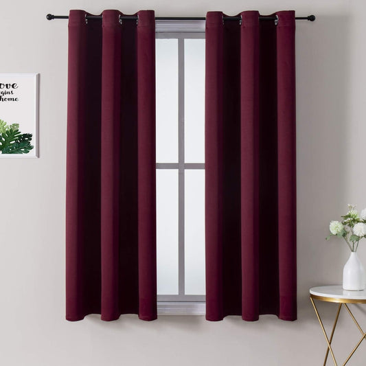 ChrisDowa Grommet Blackout Curtains for Bedroom and Living Room - 2 Panels Set Thermal Insulated Room Darkening Curtains (Burgundy Red, 42W x 63L)