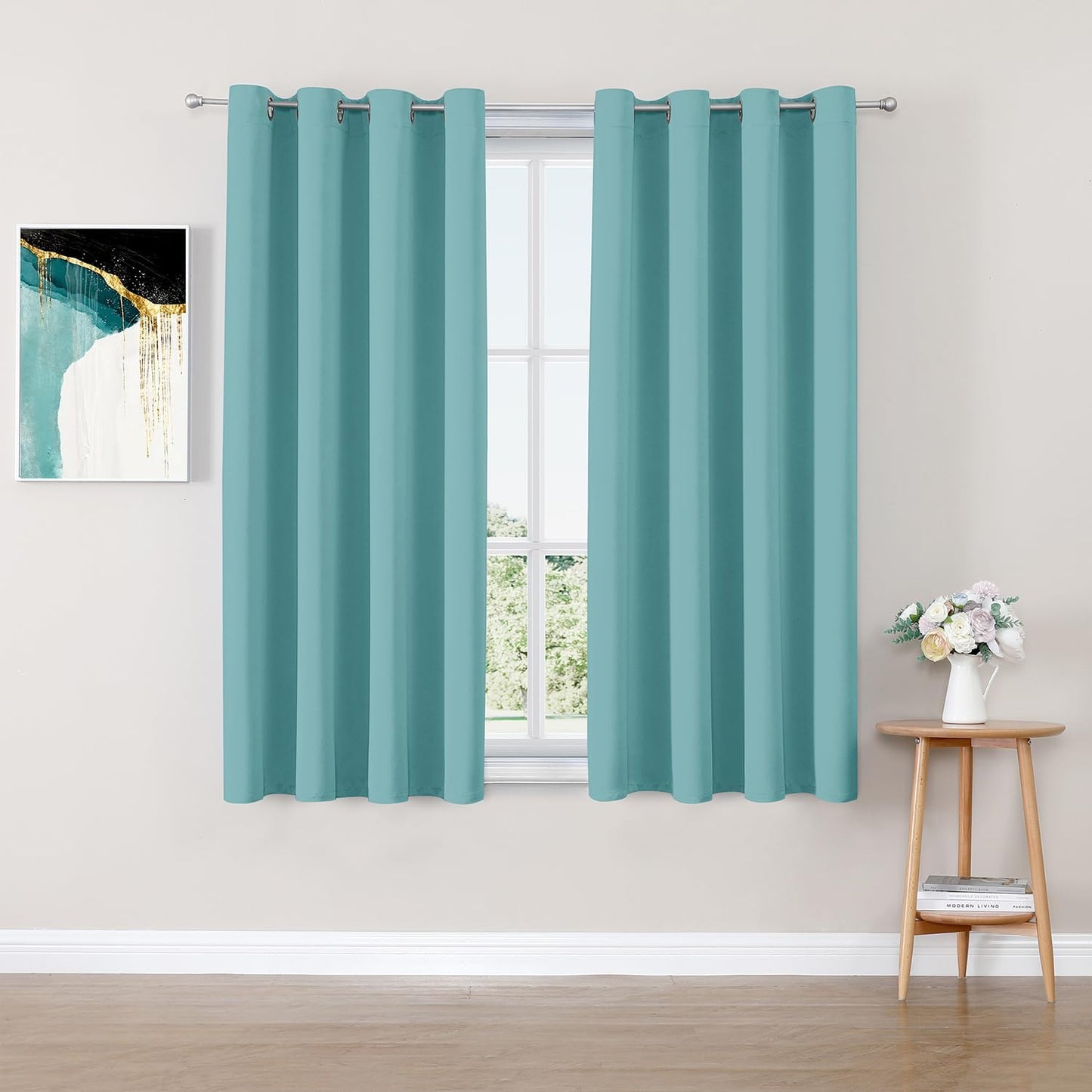 ChrisDowa Blackout Curtains 63 inches Long for Bedroom - 2 Panels Set Grommet Thermal Insulated Room Darkening Curtains for Living Room (Aqua, 52 x 63 Inch)