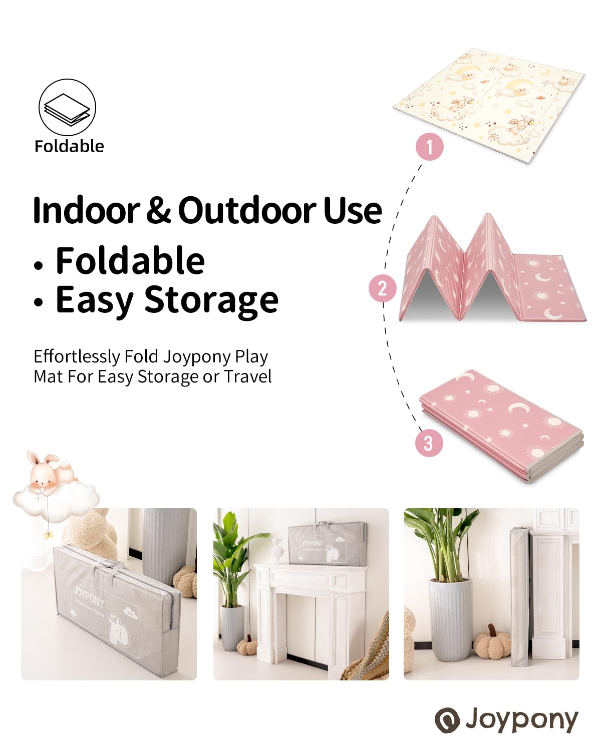 Baby Play Mat 71x59 Inches, Foldable Play Mats for Babies and Toddlers, Waterproof & Anti-Slip Portable Baby Floor Mat for Tummy Time, Baby Mat for Floor with Travel Bag for Indoor Outdoor