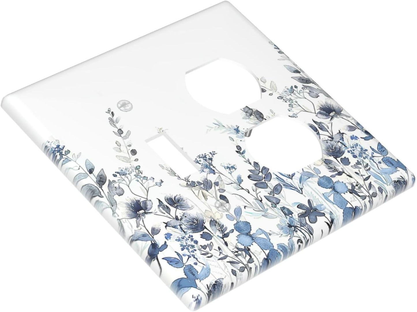 Wallplates Light Blue Watercolor Leaves Plant With Floral 1 Toggle 1 Duplex Switch Plate Electrical GFCI Faceplate Decorative Light Switch Covers for Bedroom Bathroom Decor