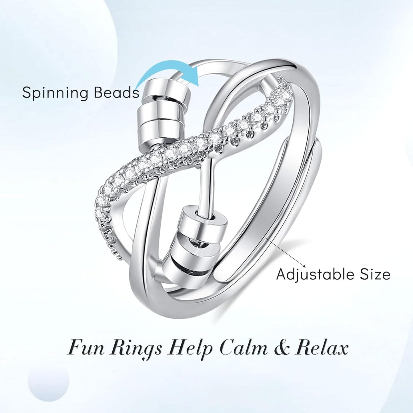 INFUSEU Funny Spinner Fidget Rings for Women Girls Anti Anxiety Stress Worry, Adjustable Size