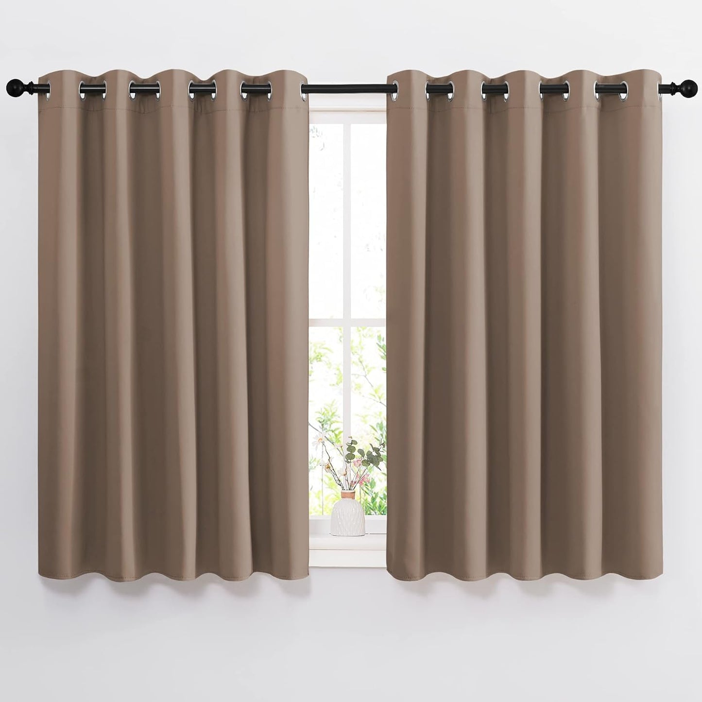 NICETOWN Insulated Blackout Curtains and Drapes - Microfiber Energy Saving Thermal Insulated Solid Grommet Blackout Draperies for Kitchen (1 Pair, 66 inches by 54 Inch, Cappuccino)