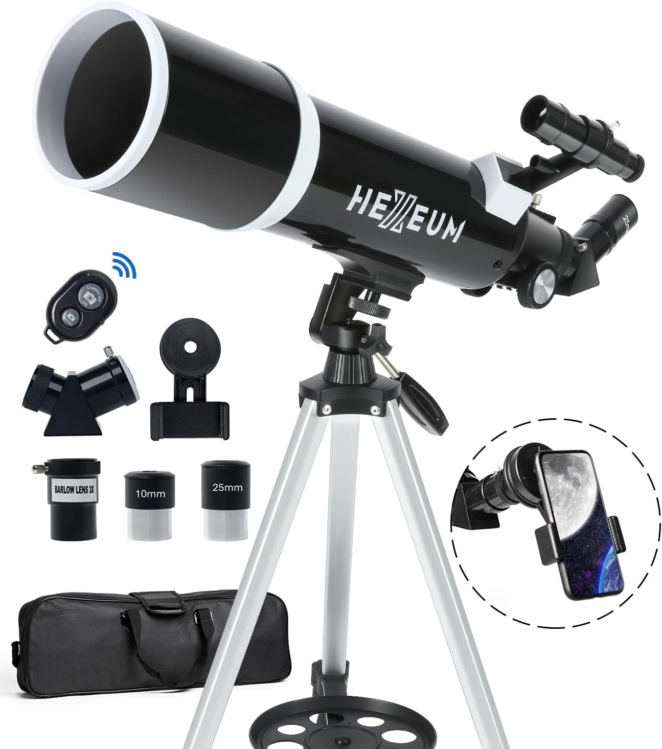 Telescope for Adults & Beginner Astronomers - 80mm Aperture 600mm Fully Multi-Coated High Transmission Coatings with AZ Mount Tripod Phone Adapter, Carrying Bag, Wireless Control.