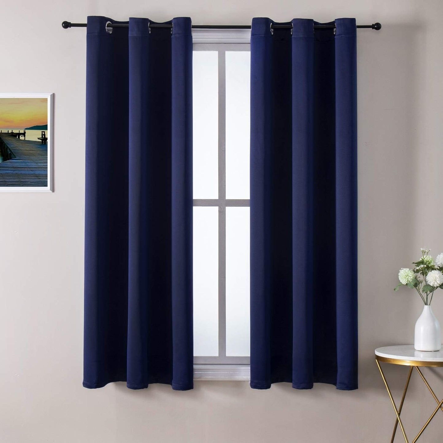 ChrisDowa Grommet Blackout Curtains for Bedroom and Living Room - 2 Panels Set Thermal Insulated Room Darkening Curtains (Navy Blue, 38W x 45L)