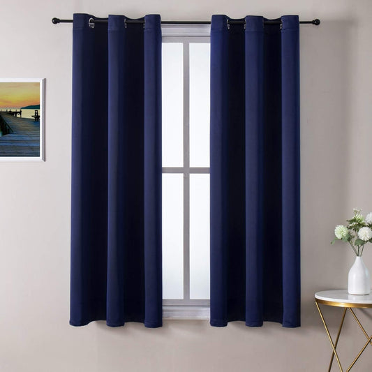 ChrisDowa Blackout Curtains 48 inches Long for Bedroom - 2 Panels Set Grommet Thermal Insulated Room Darkening Curtains for Living Room (Navy Blue, 42 x 48 Inch)