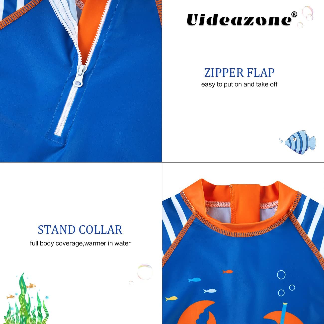 uideazone Baby Boys One Piece Swimsuit Long Sleeve UPF 50+ Rash Guard Bathing Suit Swimwear with Sun Hat 0-24 Months