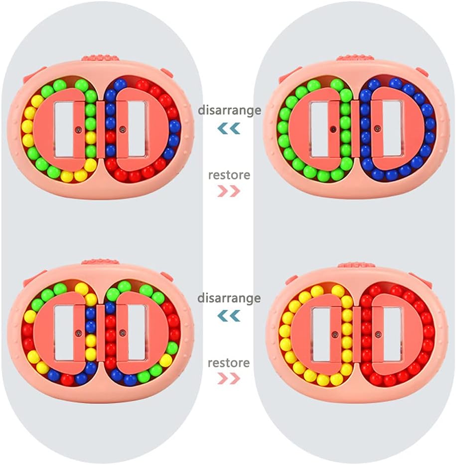 Rotating Magic Bean Cube Spinner Fidget Toys,Stress Relief Gifts Fidget Puzzles for Adults Kids,Anxiety Relief Learning & Education Toys,Double Flip Handheld Puzzle Cube Toys(Pink)