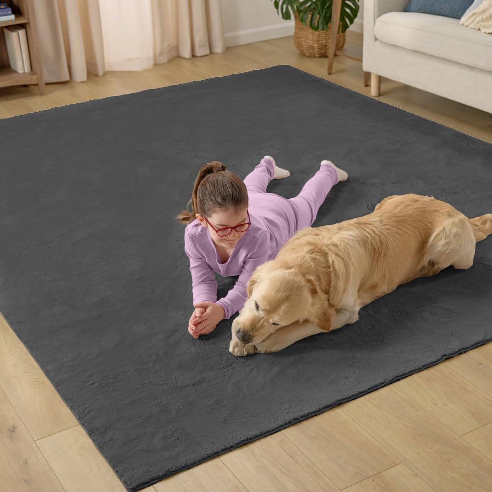 GORILLA GRIP Ultra Soft Washable Area Rug, 5x7, Stain and Slip Resistant Plush Thick Carpet for Bedroom Living Room, No Shed Floor Rugs, Pet Friendly, Dorm Essentials, Nursery Home Decor, Dark Gray