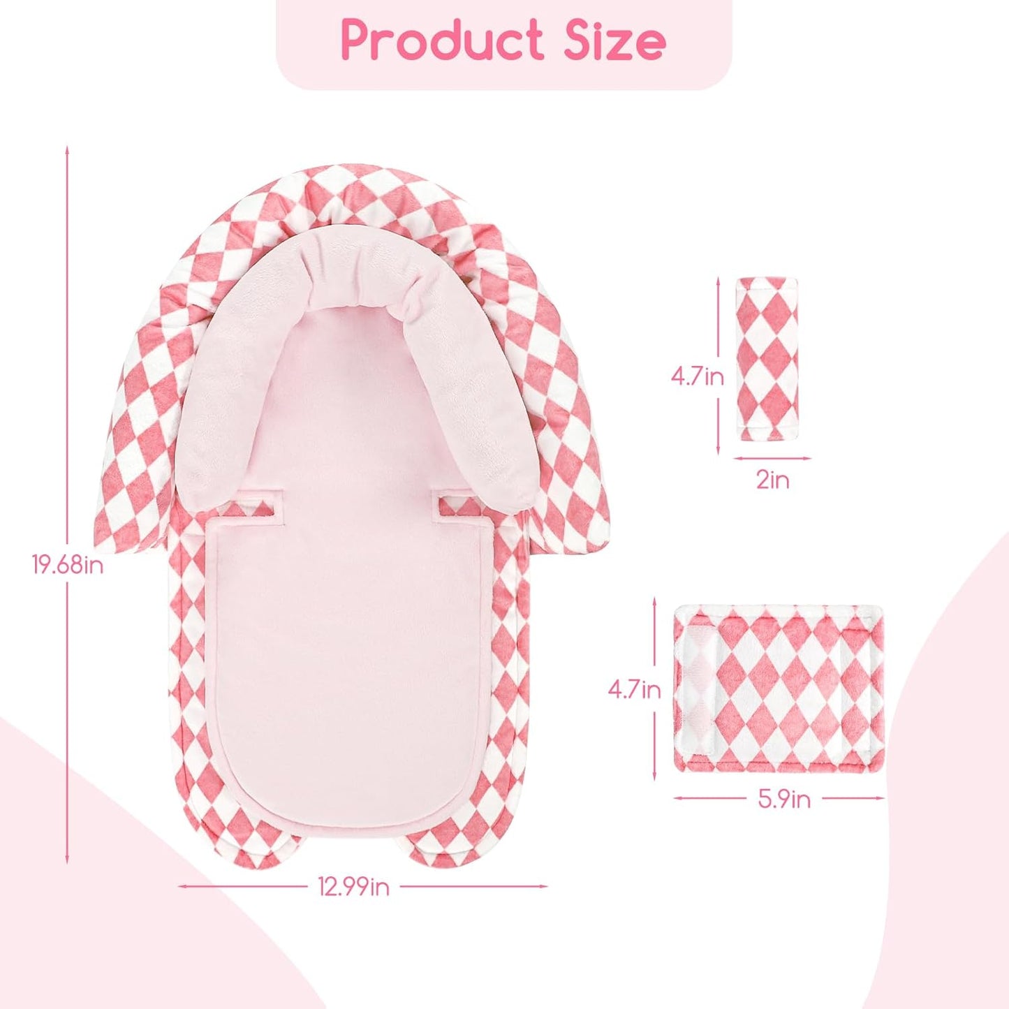 Baby Car Seat Head Support for Newborn, GFU 2 in 1 Infant Car Seat Head Body Support with Strap Pads, Soft Stroller Cushion Pillow Insert for Girls, Fits for Stroller, Swing, Pink