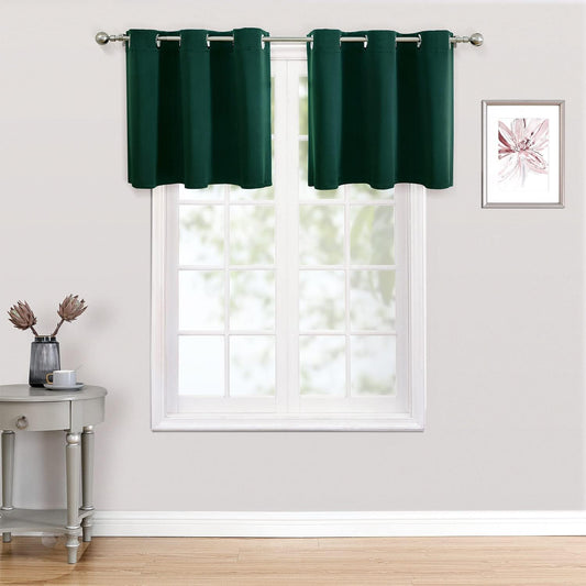 ChrisDowa Small Kitchen Valances for Windows - Grommet Short Thermal Insulated Room Darkening Window Valances Curtains for Living Room (2 Panels, Forest Green, 52 x 18 Inch)