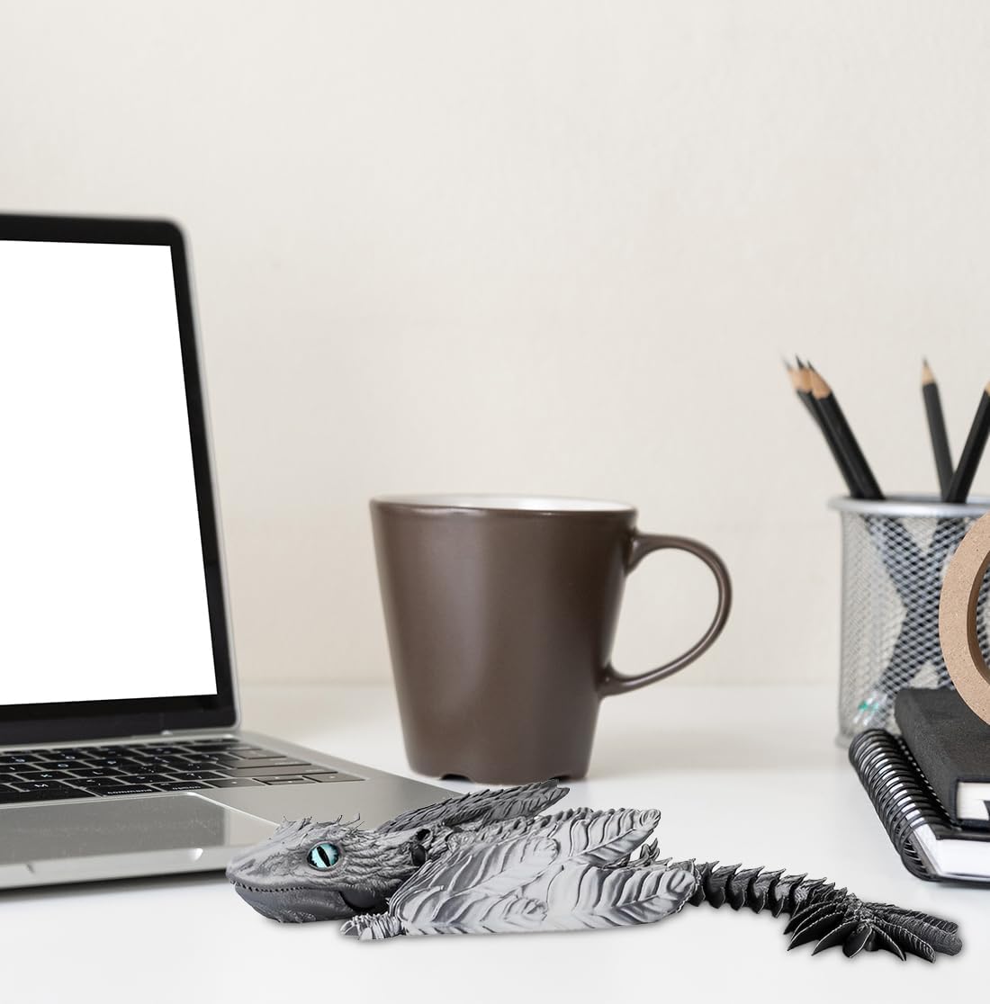 3D Printed Dragon with Wings 3D Printed Animals Articulated Dragon Fidget Dragon 3D Printed Toys Dragon Toy Desk Pets Home Office Decor (Sliver)