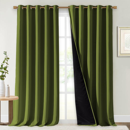 NICETOWN Total Shade Curtains and Draperies, Olive Green, Package of 2, 62 inches Wide x 95 inches, LongHeavy-Duty Full Light Shading Drapes with Black Liner Backing for Villa/Hall/Dorm Window