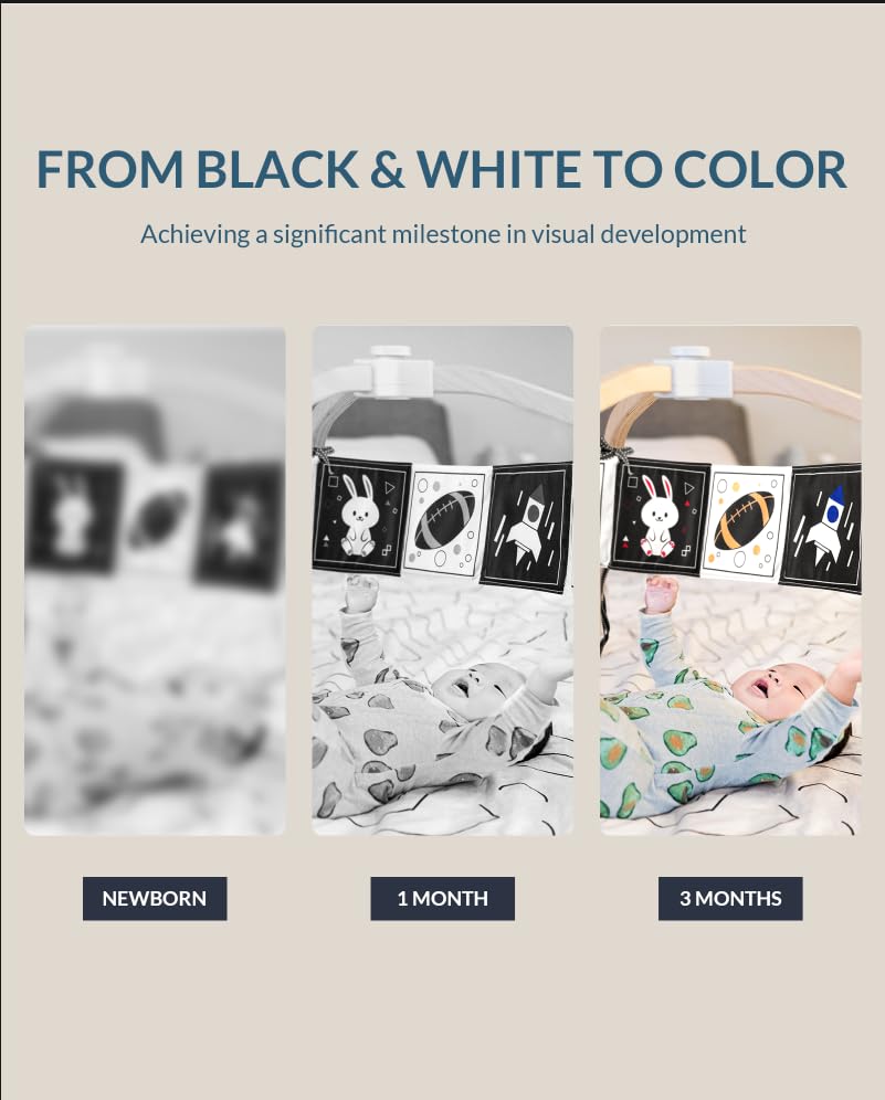 Infinno High Contrast Baby Toys for Newborn, Tummy Time Mirror Black and White Toys for 0-6 Months, Visual Sensory for Infant 0-3-6 Months, Newborn Baby Registry Essential Stuffers