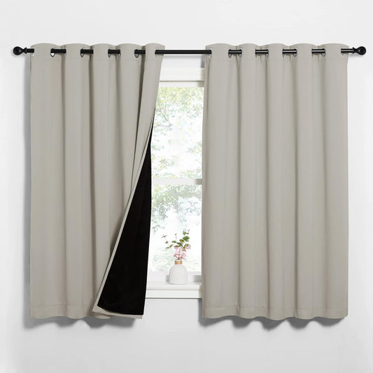NICETOWN Natural 100% Blackout Lined Curtains, 2 Thick Layers Completely Blackout Window Treatment Thermal Insulated Drapes for Kitchen/Bedroom (1 Pair, 62 inches Width x 63 inches Length Each Panel)