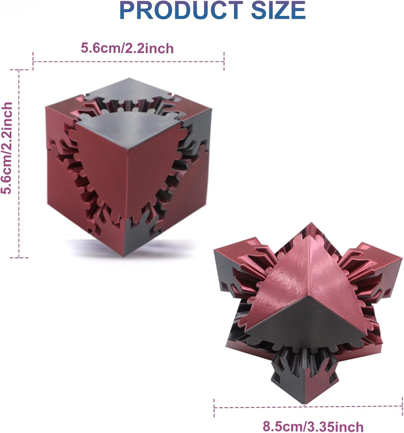 Gear Sphere Gear Cube 3D Printed Gear Ball Spin Cube Fidget Toy Relieving Stress & Anxiety, Fidget Cube GearSphere Desk Toy, Whirling Wonder Fidget for Sensory and Autism (Laser Black Red)